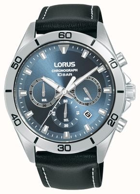 Lorus Sports Quartz Chronograph (43mm) Blue Sunray Dial / Black Leather Strap RT341KX9