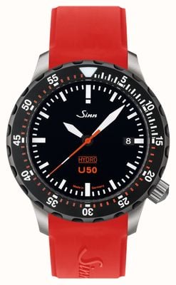 Sinn U50 hydro sdr 5000m (41mm) mostrador preto / pulseira de silicone vermelha 1051.040 RED SILICONE