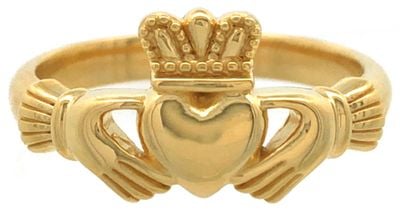 Burren Jewellery 18k Gold Plated Traditional Claddagh Ring With Plain Ring Band R1518