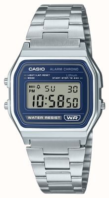 Casio 复古闹钟计时表（33.2毫米）蓝色数字表盘/不锈钢表带 A158WEA-2EF