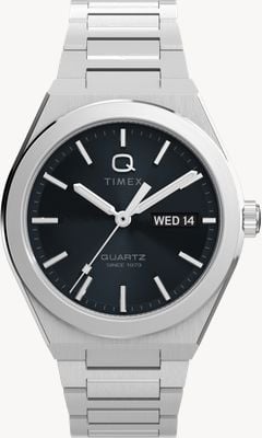 Q Timex Continental 日期/星期腕表（39毫米）黑色放射状纹理表盘/不锈钢表带 TW2Y25000