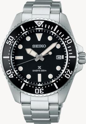 Seiko Reloj de buceo solar Prospex en negro puro (41 mm), esfera negra / brazalete de acero inoxidable SNE597P1