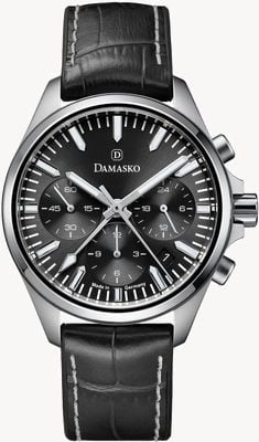 Damasko DC96 Chronograph Manufaktur Automatik (41 mm) schwarzes Zifferblatt mit Sonnenschliff / schwarzes „Max Sport“-Lederarmband DC96 BLACK