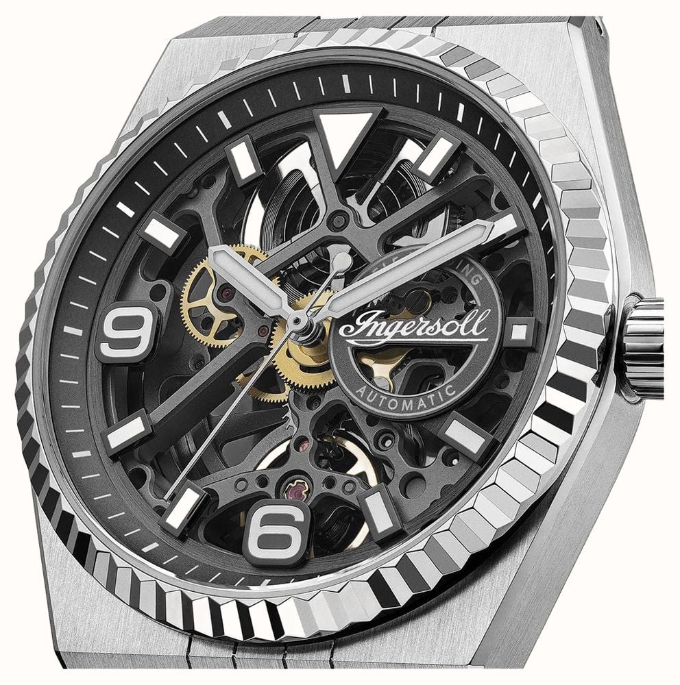 Ingersoll THE LANDING Automatic (40mm) Grey Skeleton Dial / Stainless Steel Bracelet I18701 - alternate view 2