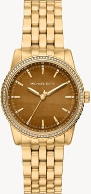 Michael Kors Montre Bryant (35 mm), cadran marron / bracelet en acier inoxydable plaqué or MK7581