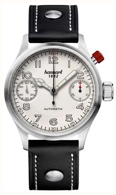 Hanhart PIONEER MonoScope Automatic Chronograph (45mm) Silver Dial / Black Leather Strap - M 732.220-0010