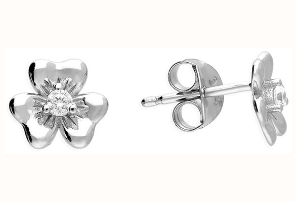 James Moore CME Silver Cubic Zirconia Small Plain Flower Stud H6445/C