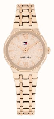 Tommy Hilfiger Mackenzie quartzhorloge met drie wijzers (25 mm) met getextureerde roségouden wijzerplaat en roségouden PVD roestvrijstalen armband. 1782887
