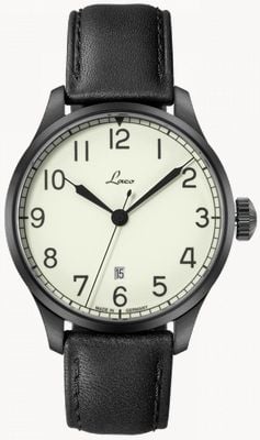 Laco Casablanca 42 Automatic (42mm) Superluminova C3 Dial / Black Calf Leather Strap 861776.2