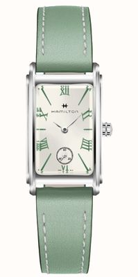 Hamilton Reloj clásico americano de cuarzo ardmore (18,7 mm) con esfera plateada y correa de cuero verde menta H11221014