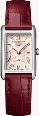 LONGINES Dolcevita quartz (20,8 mm) ivoorkleurige roze "flinqué" wijzerplaat / esdoornrode alligatorband L52554282