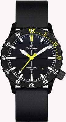 Damasko Dsub10 Damen-Manufaktur-Automatik (42 mm), schwarzes Zifferblatt/schwarzes „flaches“ Kautschukarmband DSUB10-BLACK BLACK RUBBER(FLAT)