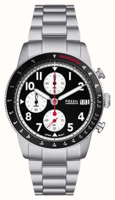 Fossil Montre sport tourer pour homme (42 mm), cadran chronographe noir / bracelet en acier inoxydable FS6045