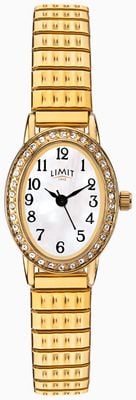 Limit Montre classique à quartz (20 mm), cadran en nacre, bracelet extensible en acier inoxydable plaqué or PVD 6030