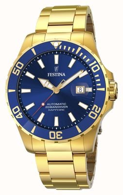 Festina мужские | синий циферблат | позолоченный браслет | автоматические часы F20533/1