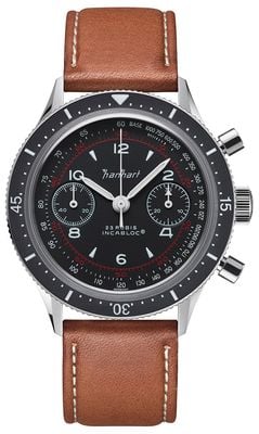 Hanhart 415 es pure (39 mm) cadran noir / bracelet en cuir marron clair - m H703.215-8210