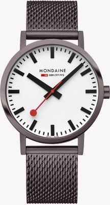 Mondaine Mostrador branco clássico (40 mm) / pulseira de malha de aço inoxidável IP marrom A660.30360.1BSBZ