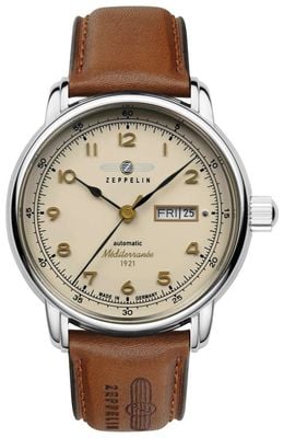 Zeppelin Méditerranée 1921 Automatic Day-Date (40mm) Beige Dial / Brown Leather Strap 9664-5