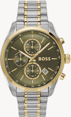 BOSS Grand Prix Chronograph (44mm) Khaki Green Dial / Gold PVD Stainless Steel Bracelet 1514227
