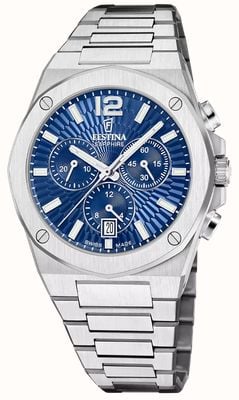 Festina スイス製ヴァレー・クォーツ・クロノグラフ（42mm）ブルーダイヤル／ステンレススチールブレスレット F22002/2