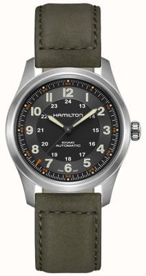 Hamilton 卡其色野战钛金属自动腕表（38毫米）黑色表盘/绿色皮表带 H70205830