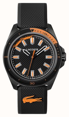 Lacoste Relógio Capbreton de quartzo com três ponteiros (43 mm), mostrador preto / pulseira de silicone preta 2011495