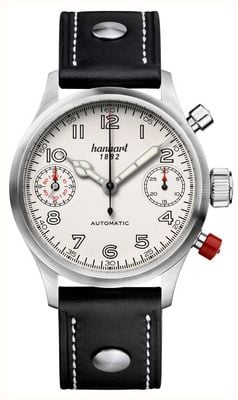 Hanhart PIONEER TwinDicator Automatic Chronograph (45mm) Antique White Dial / Black Leather Strap - M 730.200-0010