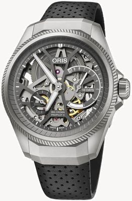ORIS Große Krone, ProPilot X Kaliber 115, Skelett-Automatik (44 mm), Skelett-Zifferblatt / schwarzes Lederarmband 01 115 7759 7153-SET5 22 04TLC