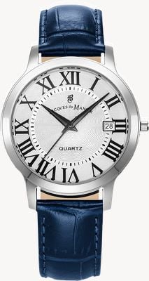 Jacques Du Manoir Genesis Three-Hand Quartz (38mm) Silver Dial / Blue Leather Strap JWG04802