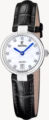 Festina Mademoiselle 石英腕表（26毫米）珍珠贝母表盘 / 黑色皮表带 F20782/1