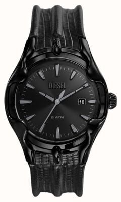 Diesel Mostrador preto masculino (44 mm) / pulseira de couro texturizado preto DZ2193