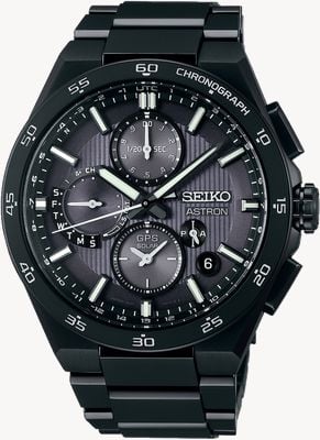Seiko Astron „Deep Night“ 5x GPS-Solarchronograph (43,3 mm), schwarzes Zifferblatt / schwarzes Titanarmband SSH155J1