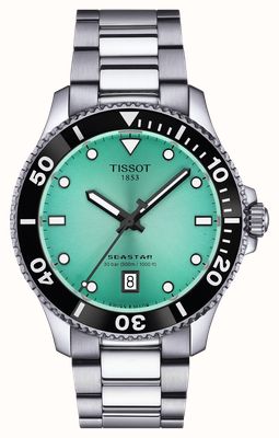 Tissot Seastar 1000 кварцевые (40 мм), бирюзовый циферблат / браслет из нержавеющей стали T1204101109100