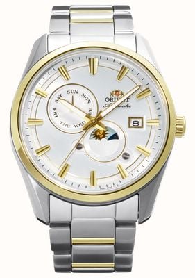 Orient Automatyczny zegarek Stretto Sun & Moon (41,5 mm) z białą tarczą / bransoletą ze stali nierdzewnej RA-AK0312S30B