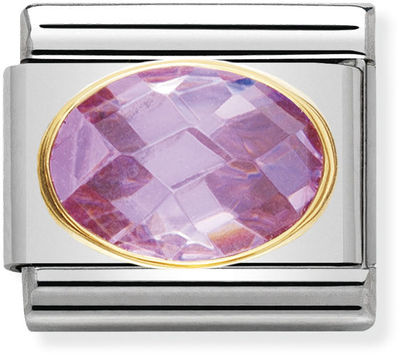 Nomination Classic FACETED CUBIC Zirconia Stainless Steel And 18ct Gold PINK Charm 030601/003