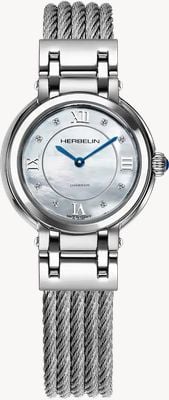 Herbelin Montre Galet à quartz diamant (28 mm), cadran en nacre / bracelet en acier inoxydable 17430BC89