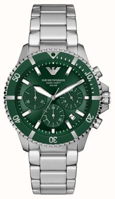 Emporio Armani Chronograf World Explorer (43 mm) z zieloną tarczą / bransoletą ze stali nierdzewnej AR11741