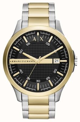 Armani Exchange Cadran noir pour homme (46 mm) / bracelet en acier inoxydable bicolore AX2453