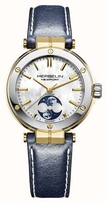 Herbelin Newport Moonphase Automatic (35mm) Mother-of-Pearl Dial / Blue Leather Strap 2879T1N19BL