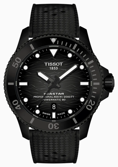 Tissot Seastar 2000 Powermatic 80 (44mm) Black Wave Dial / Black Rubber Strap T1209073705100