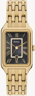 Fossil Raquel cristal (26 mm) cadran nacre noire / bracelet en acier inoxydable PVD or ES5417