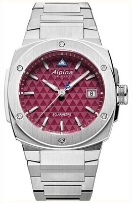 Alpina Alpiner Extreme Solameter (37,5 mm), burgunderrotes Zifferblatt mit Dreiecksmuster / Edelstahlarmband AL-140BRG3AE6B