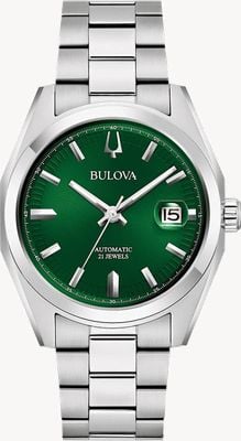 Bulova Herren-Survey-Armbanduhr (38 mm) mit grünem Zifferblatt und Edelstahlarmband 96B429
