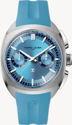 Favre Leuba Chief Chronograph Automatic (41mm) Ice Blue Sunray Dial / Ice Blue Rubber Strap 00.20101.113.04.304