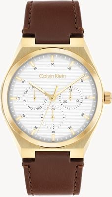 Calvin Klein Ck motion multifunzione (39 mm) quadrante bianco / cinturino in pelle marrone 25200523
