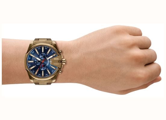Diesel Mega Chief Slim Gold Plated Bracelet Blue Dial DZ4736 - 备用视图 4