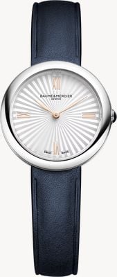 Baume & Mercier Joia de baume & mercier kwarcowy (28 mm) srebrzysta, satynowa tarcza / pasek ze skóry cielęcej w kolorze granatowym 10847
