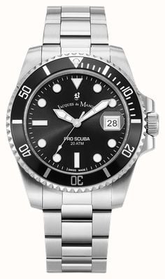 Jacques Du Manoir Pro Scuba (43 mm) schwarzes Zifferblatt / Edelstahlarmband JWG02801