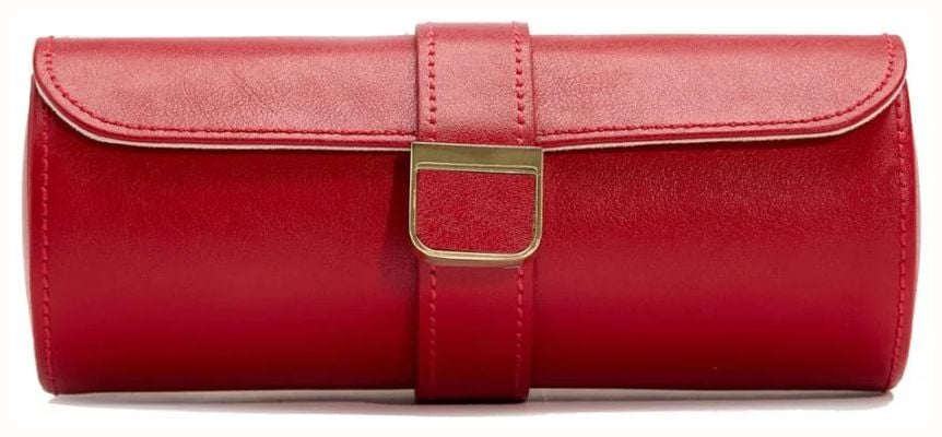 WOLF Red with Gold Hardware Double Watch Roll with Jewellery Pouch 213972