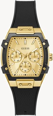 Guess PHOENIX Multifunction (35mm) Gold Sunray Dial / Black Silicone Strap GW0945L2